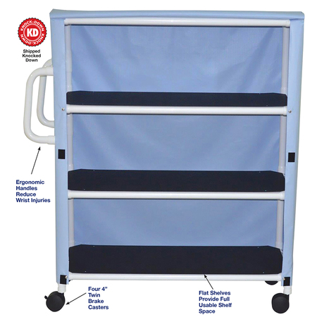 MJM INTERNAITONAL Jumbo Three Shelf Linen Cart, Standard Mesh - Black 350-3C-SM-BK